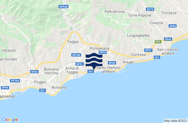 Mappa delle Getijden in Riva Ligure, Italy