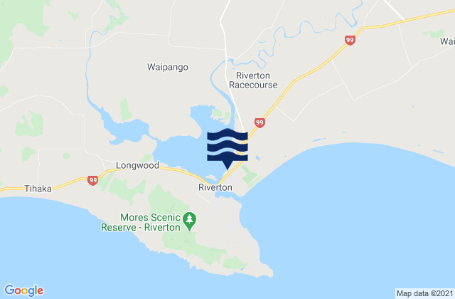 Mappa delle Getijden in Riverton, New Zealand