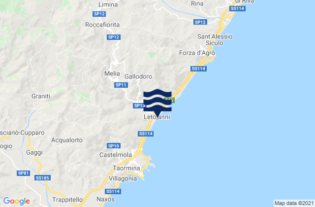 Mappa delle Getijden in Roccafiorita, Italy