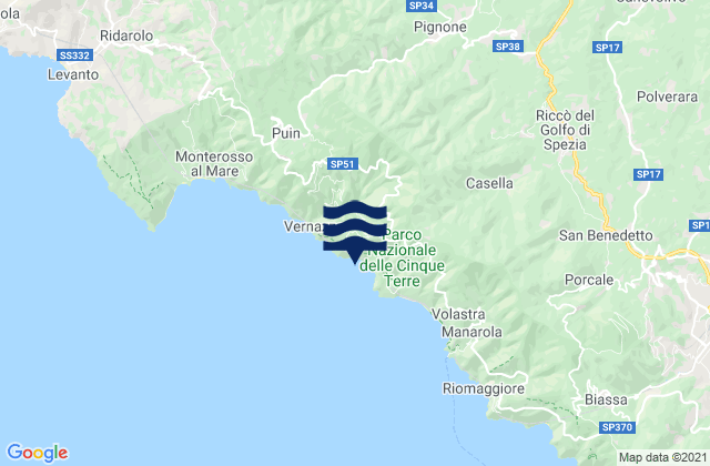 Mappa delle Getijden in Rocchetta di Vara, Italy