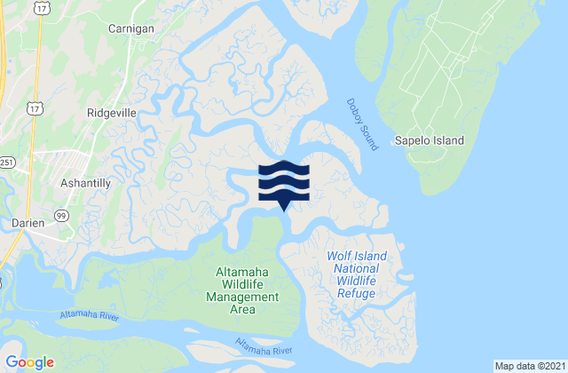 Mappa delle Getijden in Rockdedundy River (daymark 185), United States
