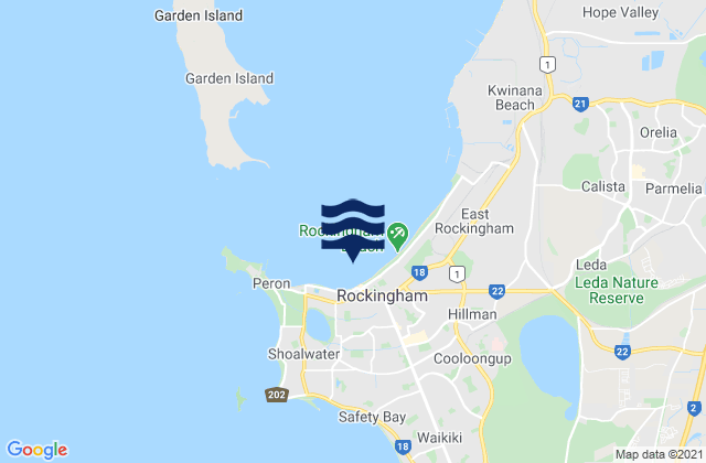 Mappa delle Getijden in Rockingham Beach, Australia