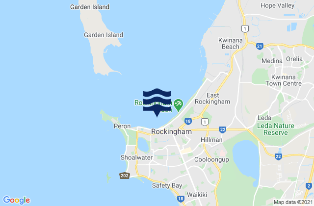 Mappa delle Getijden in Rockingham, Australia