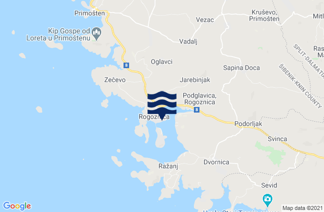 Mappa delle Getijden in Rogoznica Općina, Croatia