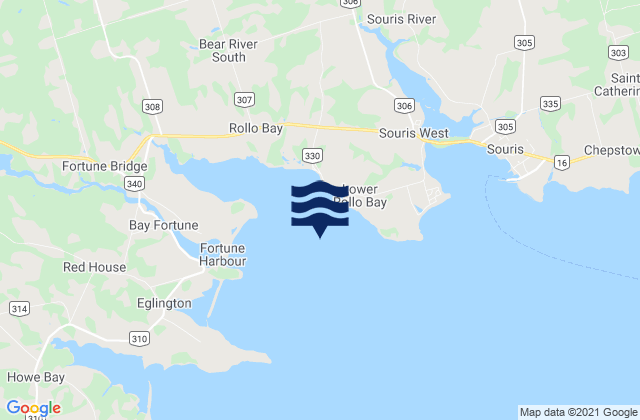 Mappa delle Getijden in Rollo Bay, Canada