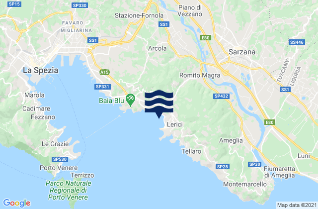 Mappa delle Getijden in Romito Magra, Italy