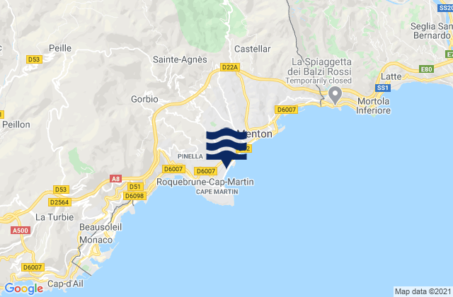 Mappa delle Getijden in Roquebrune-Cap-Martin, France