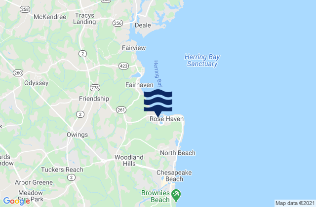 Mappa delle Getijden in Rose Haven Herring Bay, United States