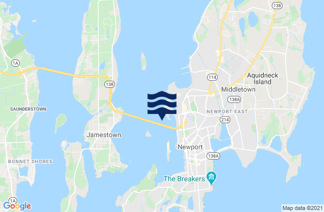 Mappa delle Getijden in Rose Island northeast of, United States