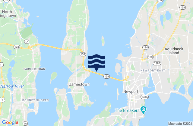 Mappa delle Getijden in Rose Island northwest of, United States
