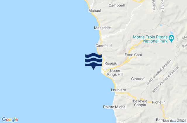 Mappa delle Getijden in Roseau (Dominica), Martinique