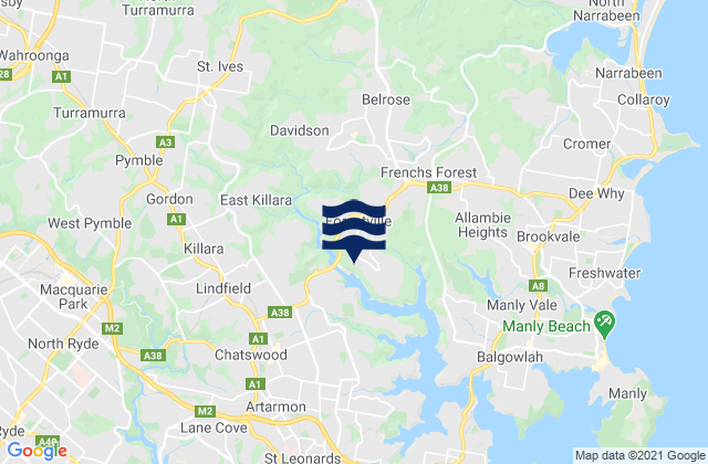 Mappa delle Getijden in Roseville Chase, Australia