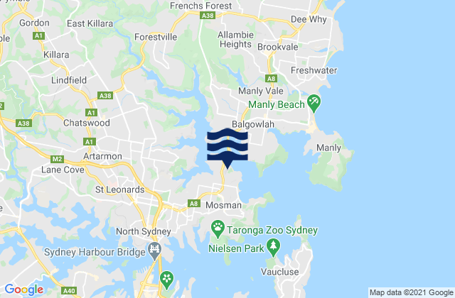 Mappa delle Getijden in Rosherville (Chinamans) Beach, Australia