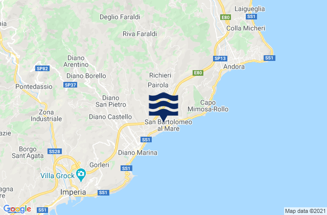 Mappa delle Getijden in Rossi, Italy