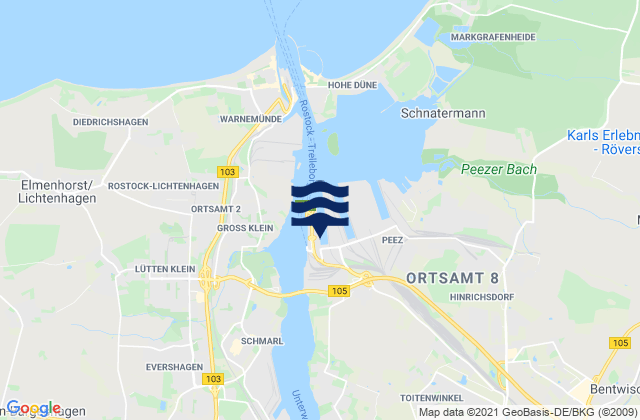Mappa delle Getijden in Rostock Port, Germany