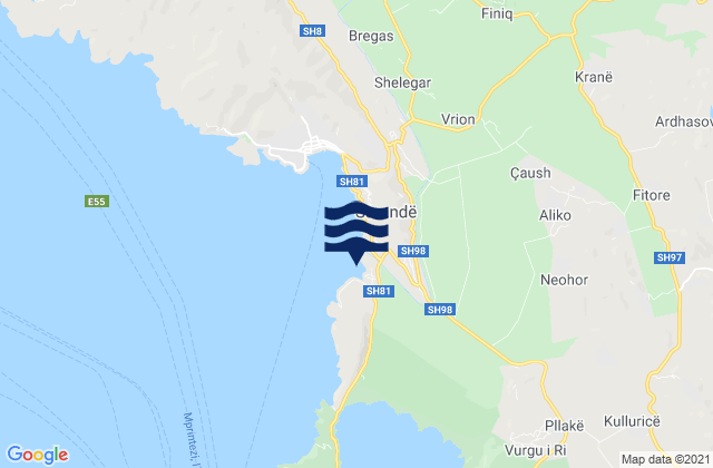 Mappa delle Getijden in Rrethi i Sarandës, Albania