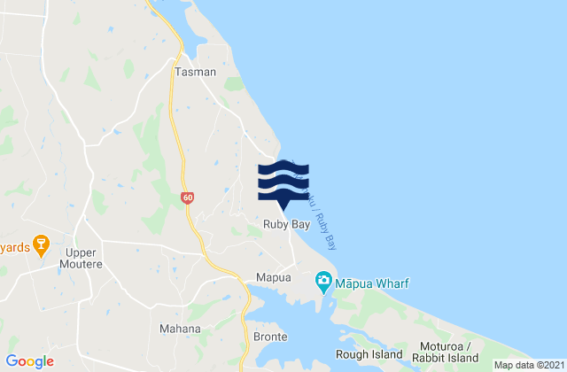 Mappa delle Getijden in Ruby Bay, New Zealand