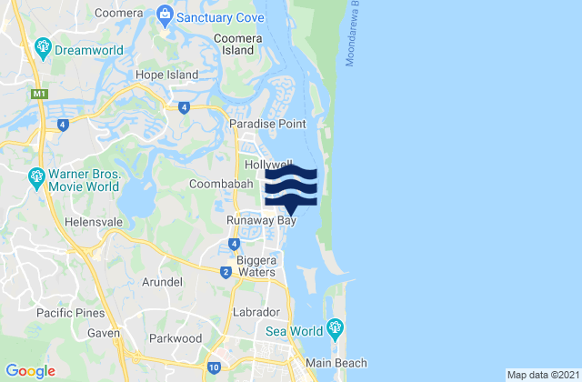 Mappa delle Getijden in Runaway Bay, Australia