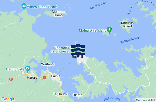 Mappa delle Getijden in Russell, New Zealand