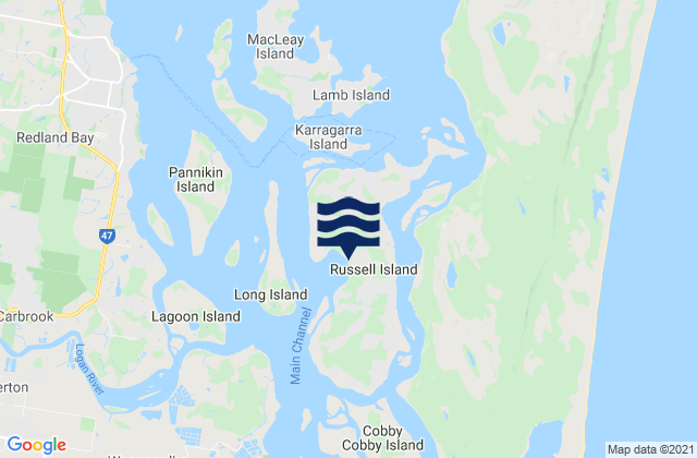 Mappa delle Getijden in Russell Island, Australia