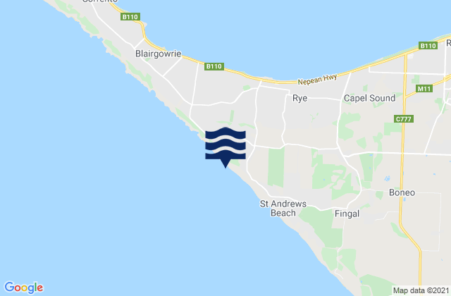 Mappa delle Getijden in Rye Ocean Beach, Australia