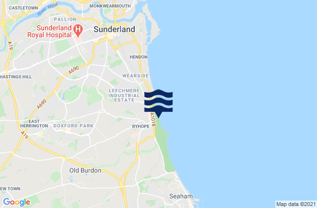 Mappa delle Getijden in Ryhope Beach, United Kingdom