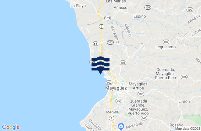 Mappa delle Getijden in Río Cañas Barrio, Puerto Rico