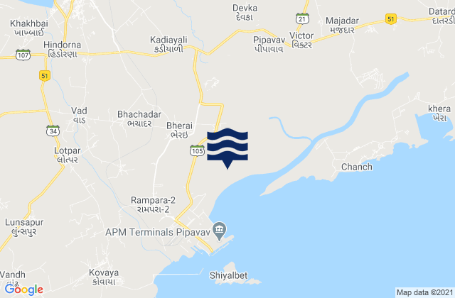 Mappa delle Getijden in Rājula, India