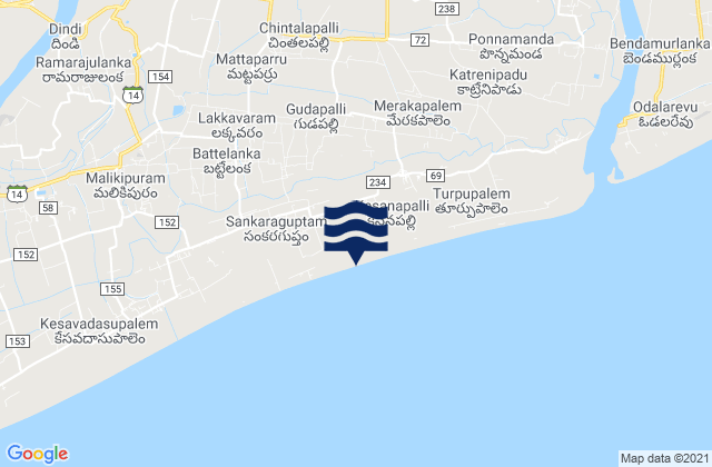Mappa delle Getijden in Rāzole, India