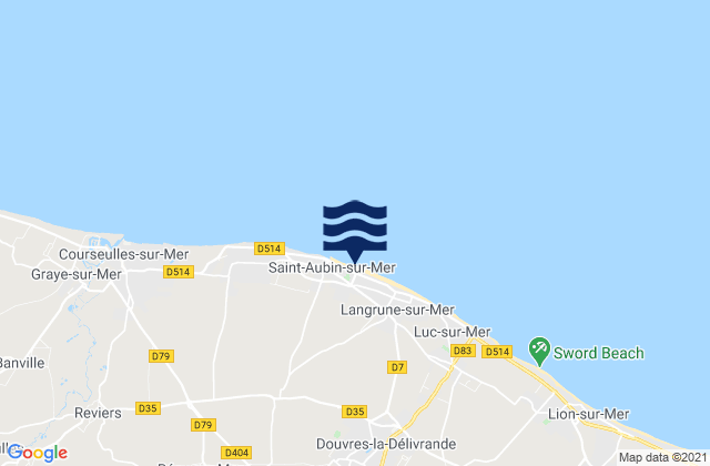 Mappa delle Getijden in Saint-Aubin-sur-Mer, France