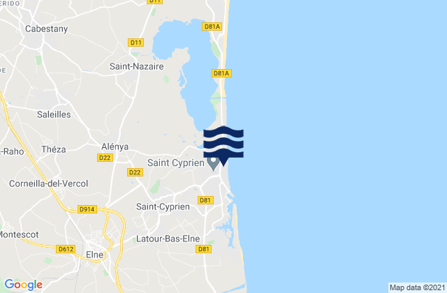Mappa delle Getijden in Saint-Cyprien-Plage, France
