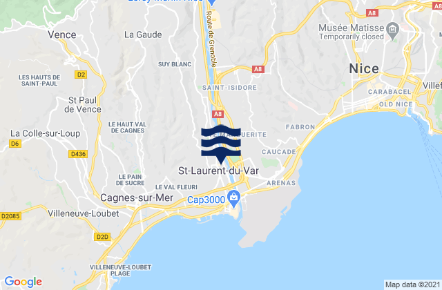 Mappa delle Getijden in Saint-Laurent-du-Var, France