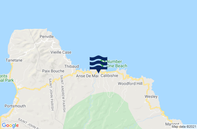 Mappa delle Getijden in Saint Andrew, Dominica
