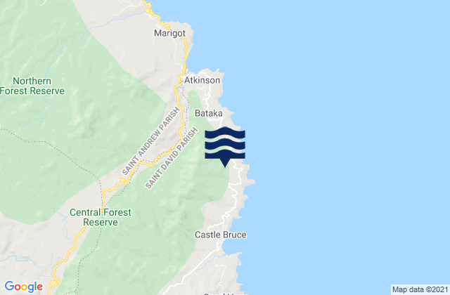 Mappa delle Getijden in Saint David, Dominica