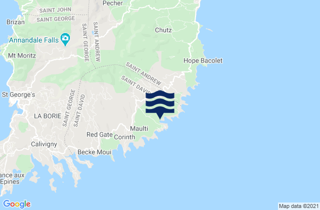 Mappa delle Getijden in Saint David’s, Grenada
