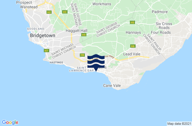 Mappa delle Getijden in Saint George, Barbados