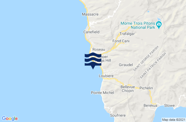 Mappa delle Getijden in Saint George, Dominica