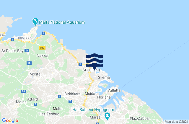 Mappa delle Getijden in Saint John, Malta