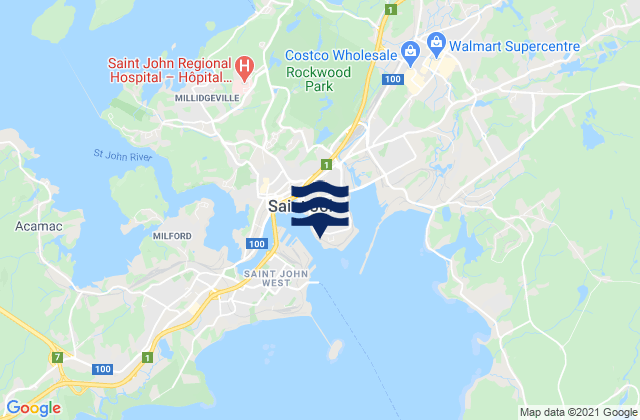 Mappa delle Getijden in Saint John, Canada