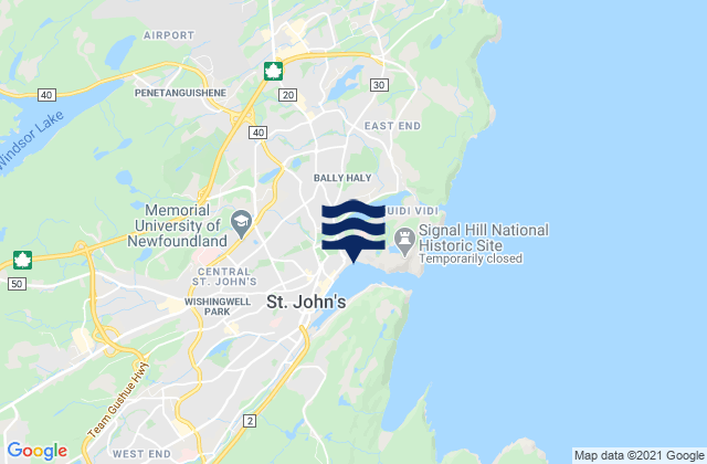 Mappa delle Getijden in Saint John's Harbour, Canada