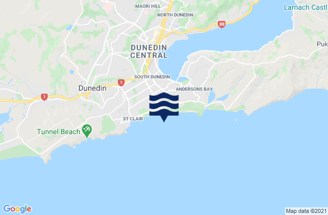 Mappa delle Getijden in Saint Kilda Beach, New Zealand