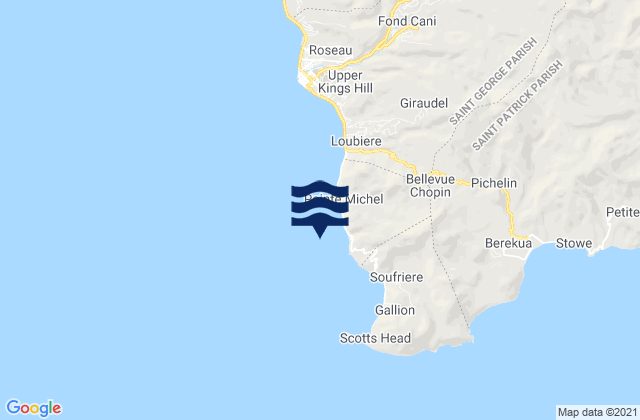 Mappa delle Getijden in Saint Luke, Dominica