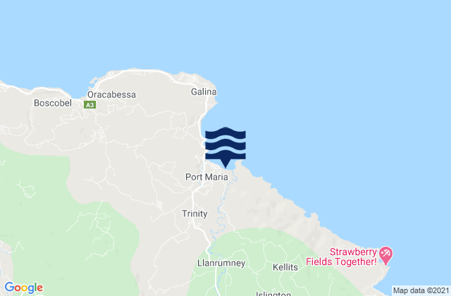Mappa delle Getijden in Saint Mary, Jamaica