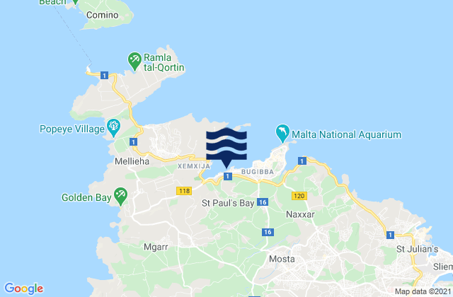 Mappa delle Getijden in Saint Paul’s Bay, Malta