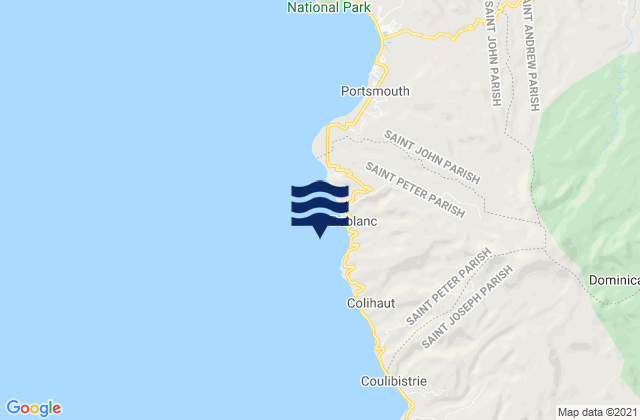 Mappa delle Getijden in Saint Peter, Dominica