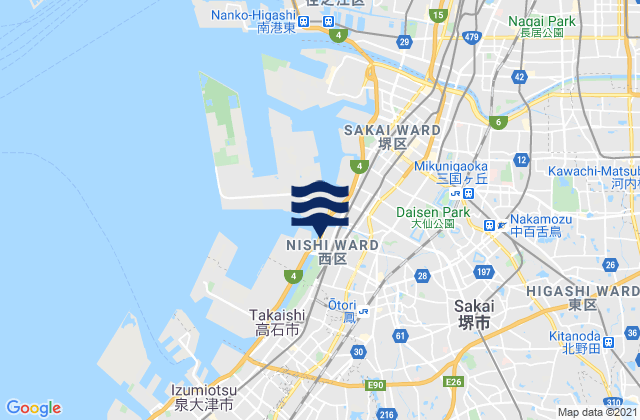 Mappa delle Getijden in Sakai Shi, Japan