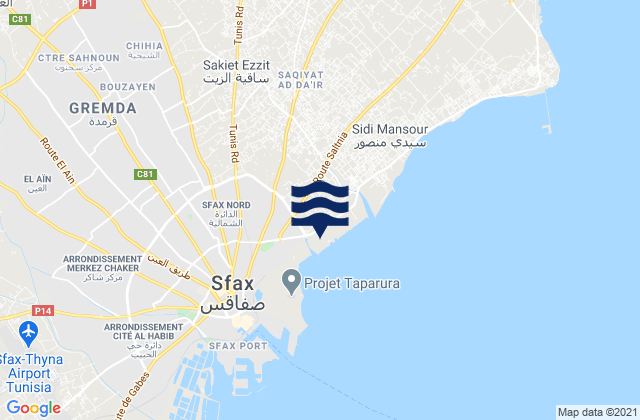 Mappa delle Getijden in Sakiet Ezzit, Tunisia