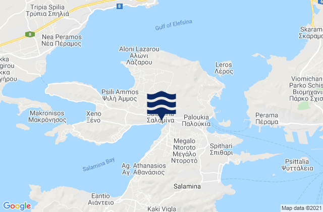 Mappa delle Getijden in Salamína, Greece