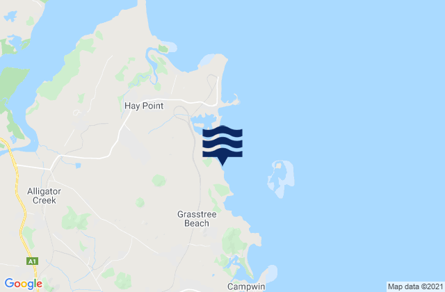 Mappa delle Getijden in Salonika Beach, Australia
