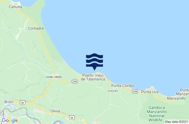 Mappa delle Getijden in Salsa Brava, Costa Rica